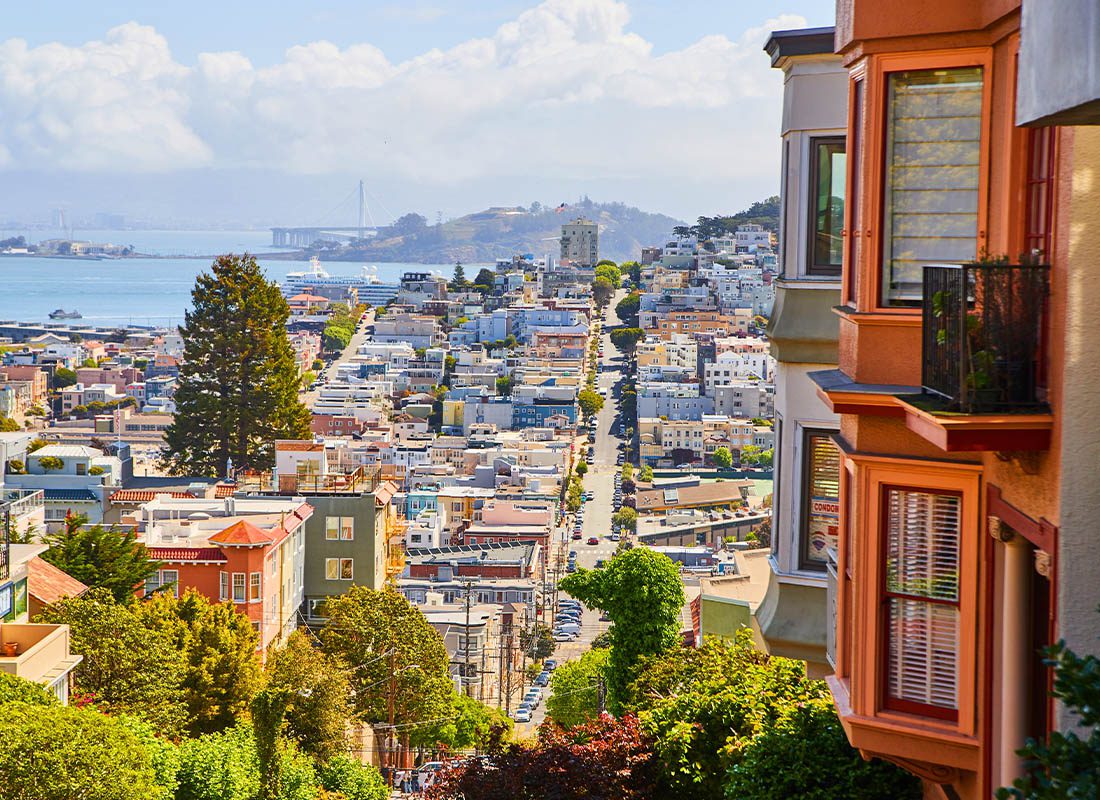 Concord, CA - Stunning View of Homes in San Francisco With Steep Hills in the Distance on a Sunny Day